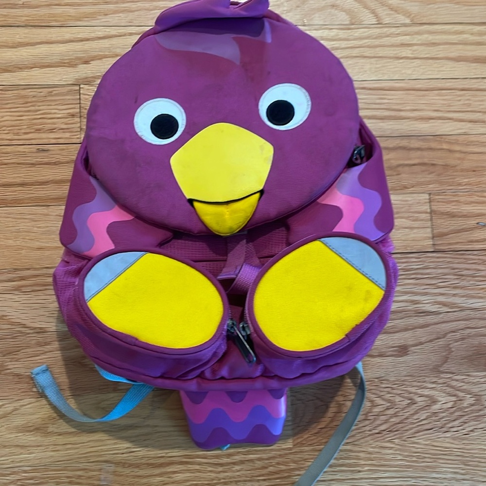 Affenzahn animal owl bird purple toddler backpack book bag multiple pockets
